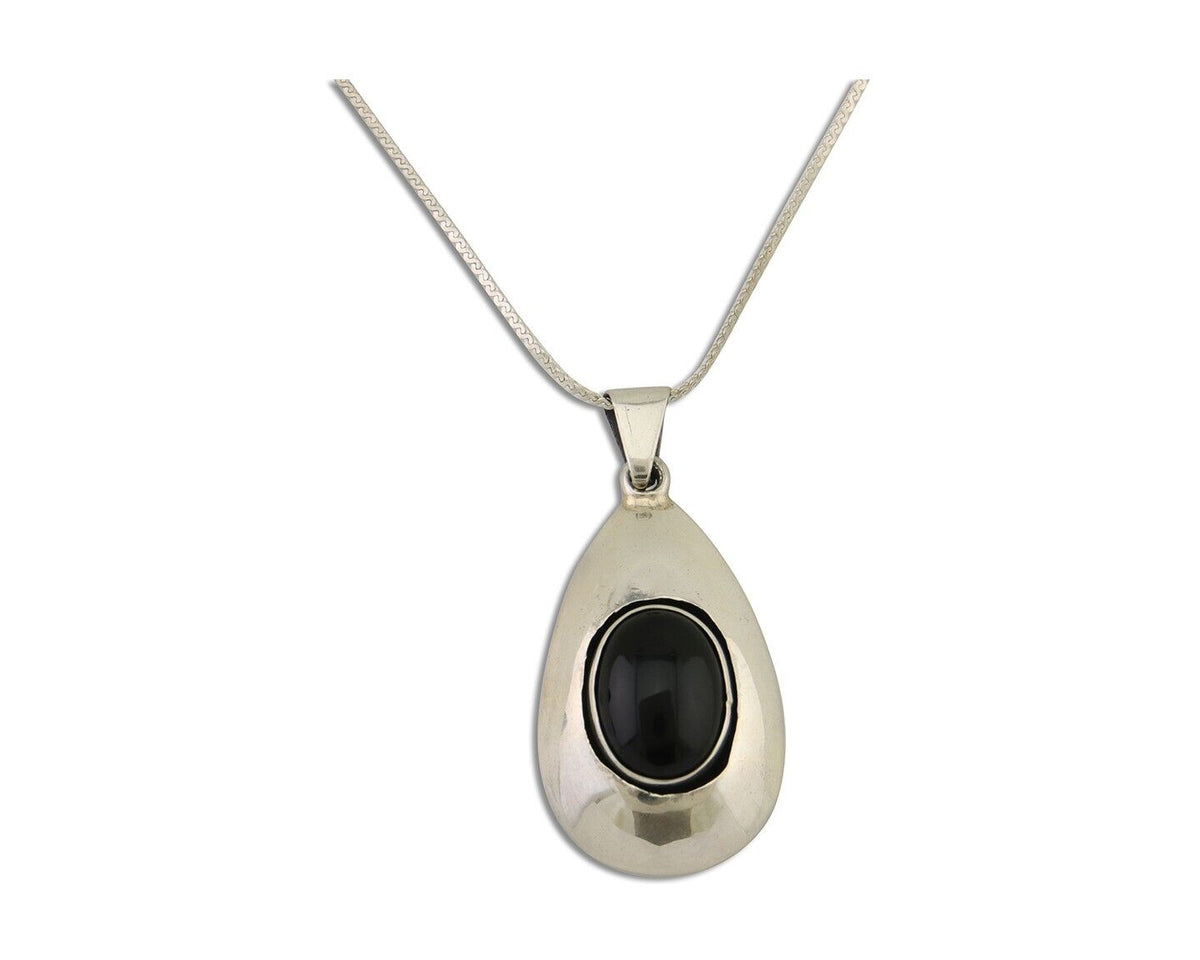 Navajo Necklace 925 Silver Natural Onyx Native Artist Signed M Montoya C.80's