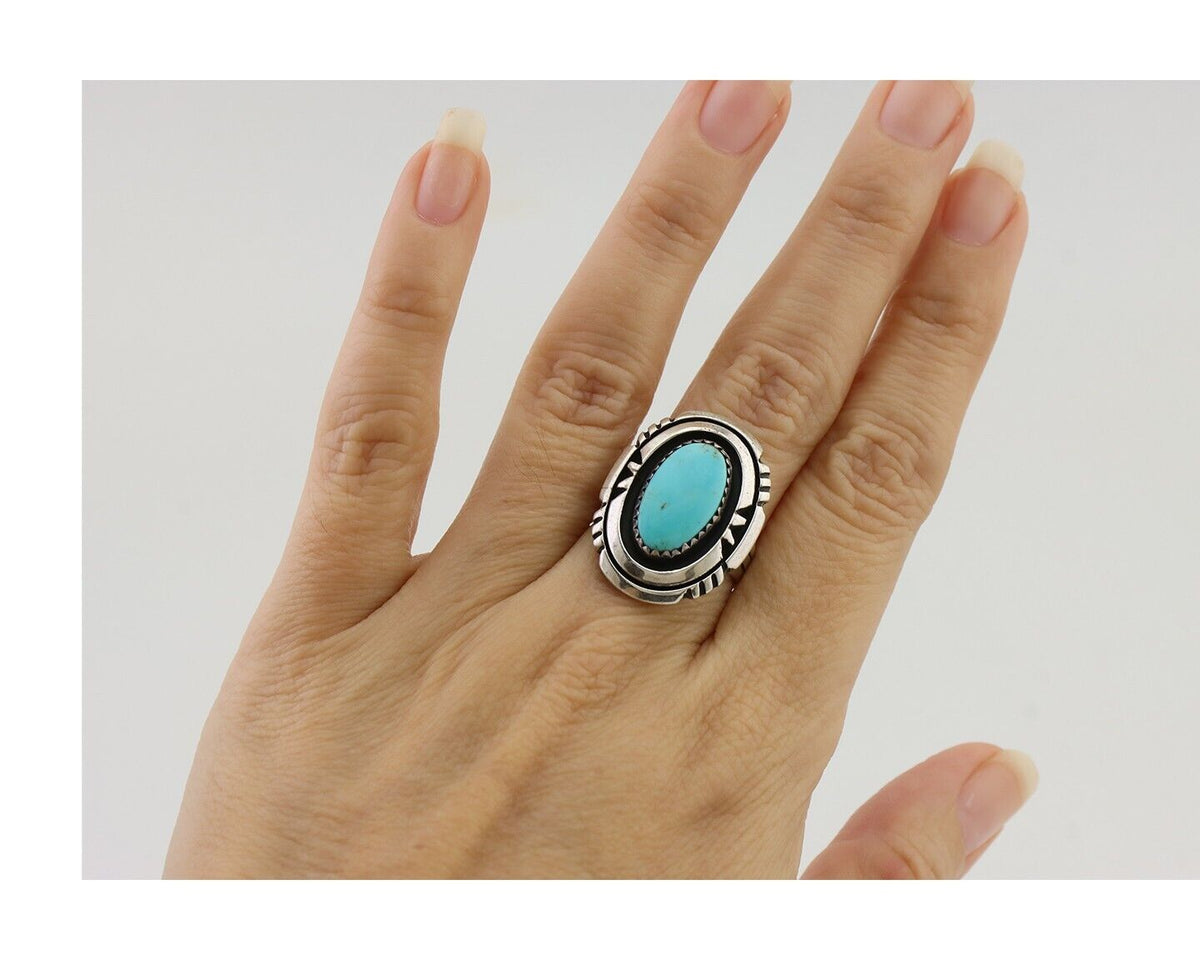 Navajo Ring 925 Silver Turquoise Signed William Denetdale Size 6.25 C.80's