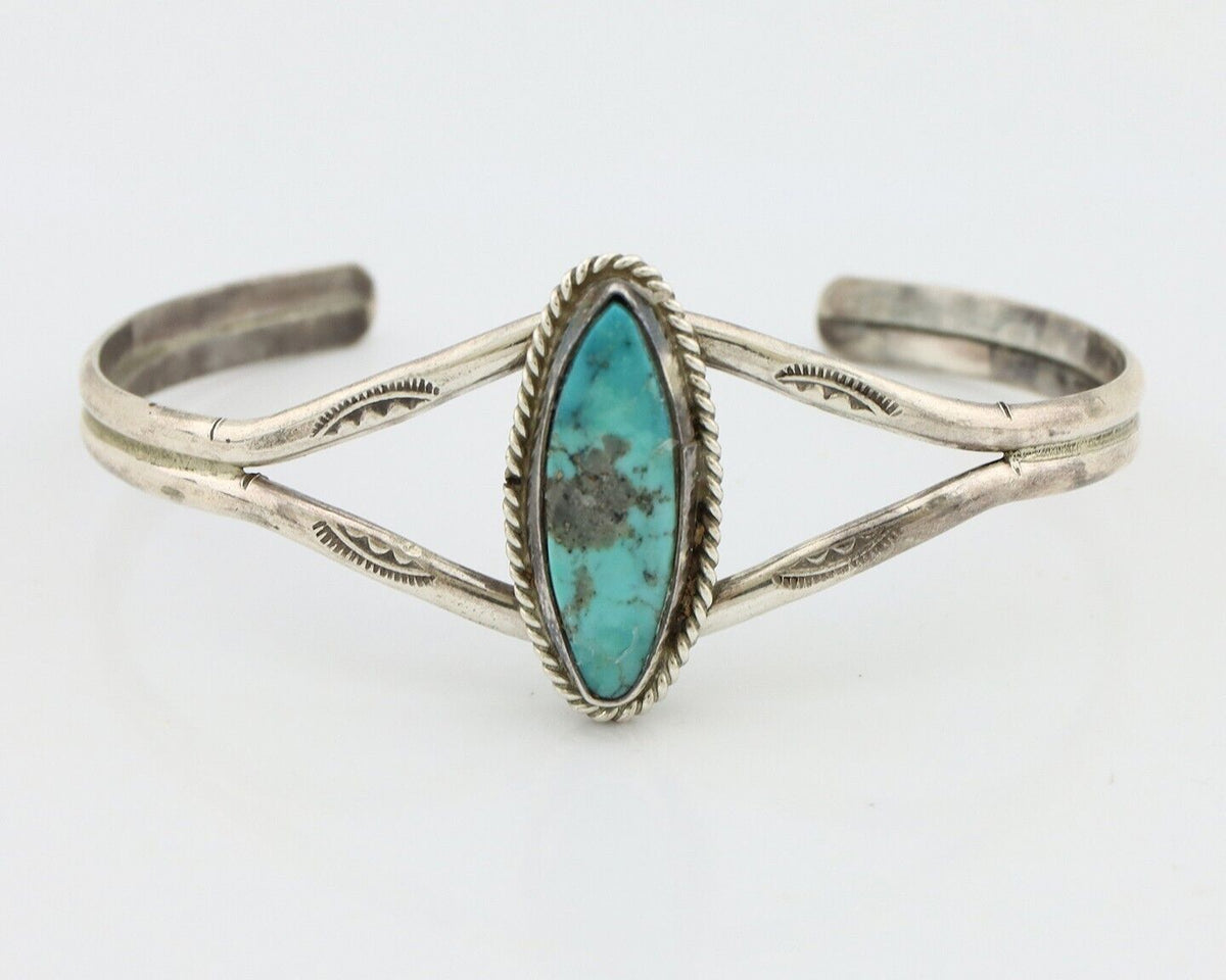 Navajo Bracelet 925 Silver Natural Blue Turquoise Artist Signed LB C.80's