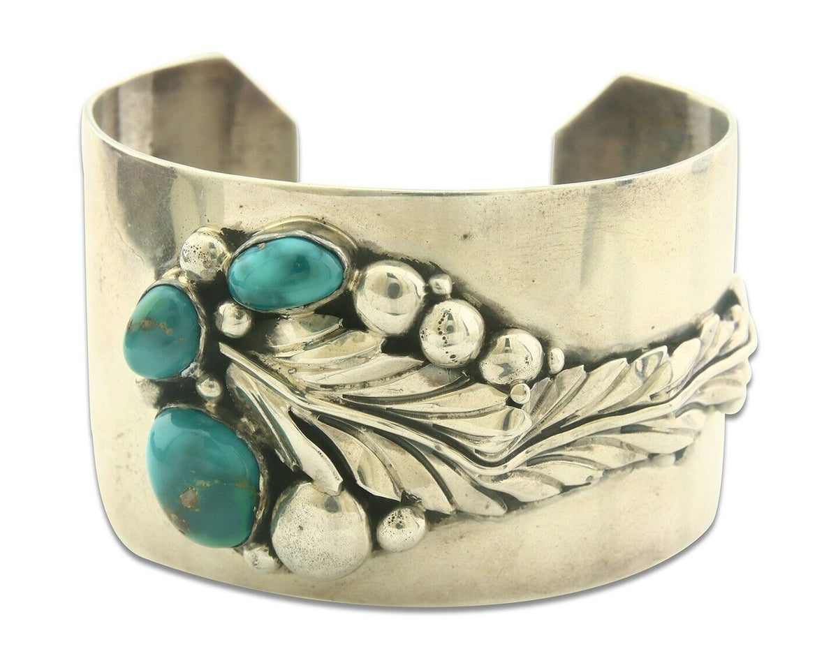 Navajo Bracelet 925 Silver Turquoise Cuff Artist Signed D C.80's