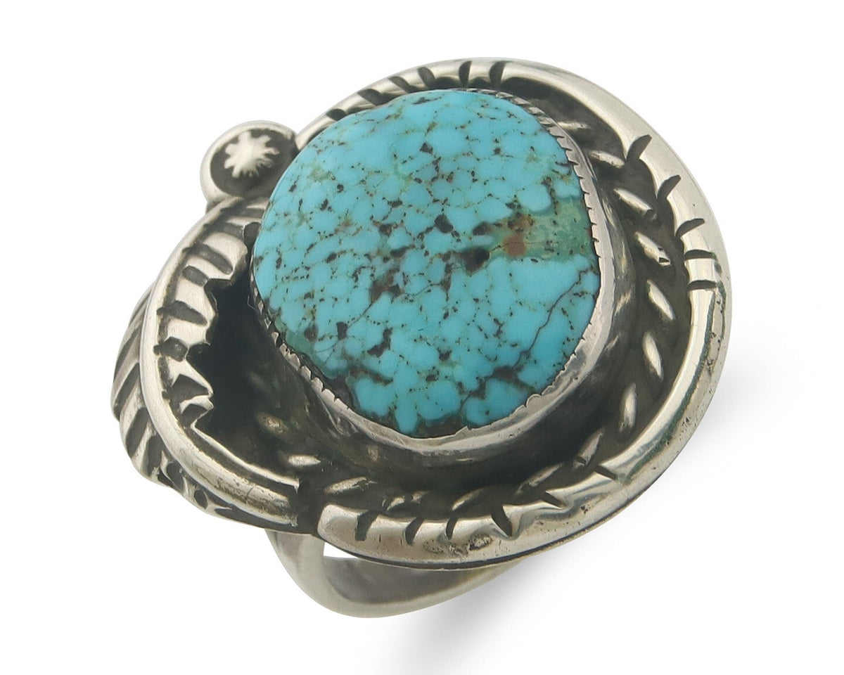 Vintage Navajo Ring 925 Sterling Authentic Turquoise Signed AO Size 7.0