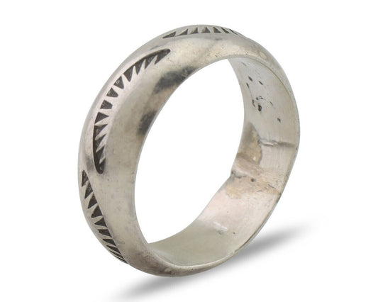 Navajo Hand Stamped Band 925 Silver 6.0 mm Signed Larry Chavez Size 5.5 C.80's