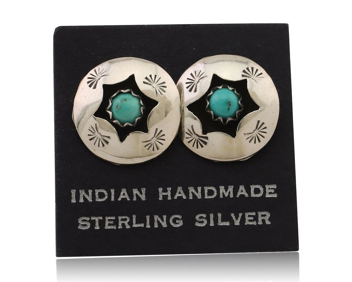 Navajo Handmade Earrings 925 Silver Natural Turquoise Native Artist C.80's
