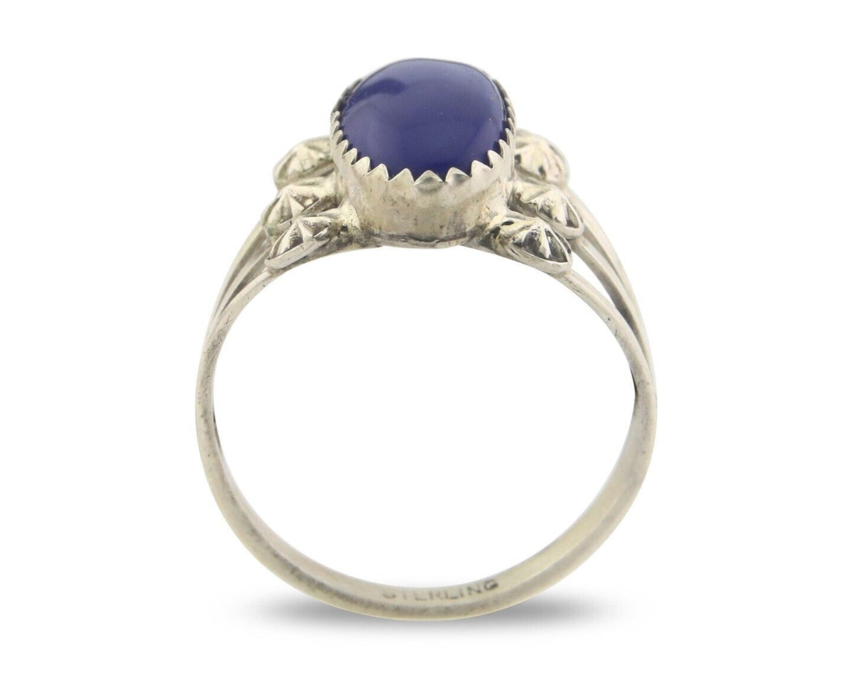 Navajo Ring 925 Sterling Natural Lapis Handmade Native Artist C.80's