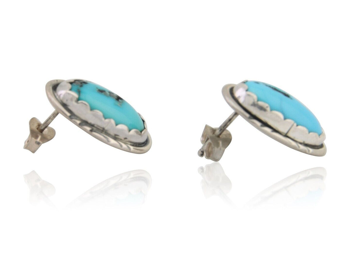 Navajo Earrings 925 Blue Morenci Turquoise Native American Artist C.80's