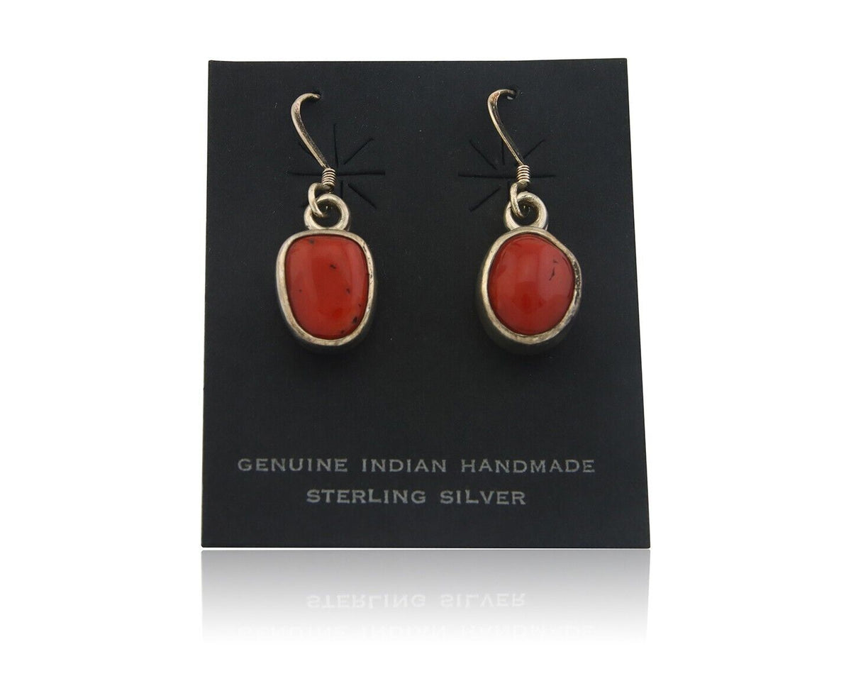 Navajo Earrings 925 Silver Natural Coral Native American Artist C.80's