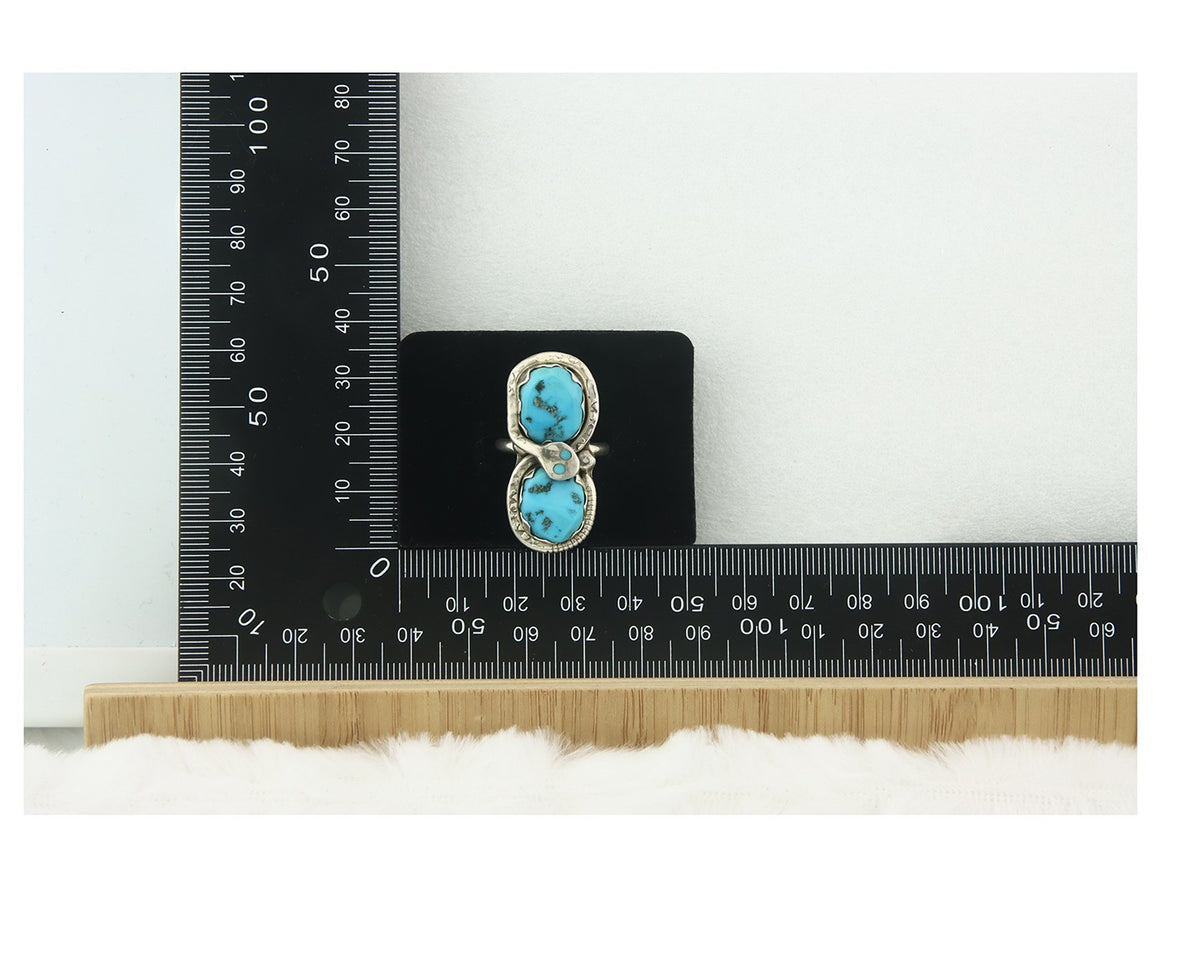 Vintage Zuni Ring 925 Sterling Silver Turquoise Signed Effie Calavasa Size 7.75