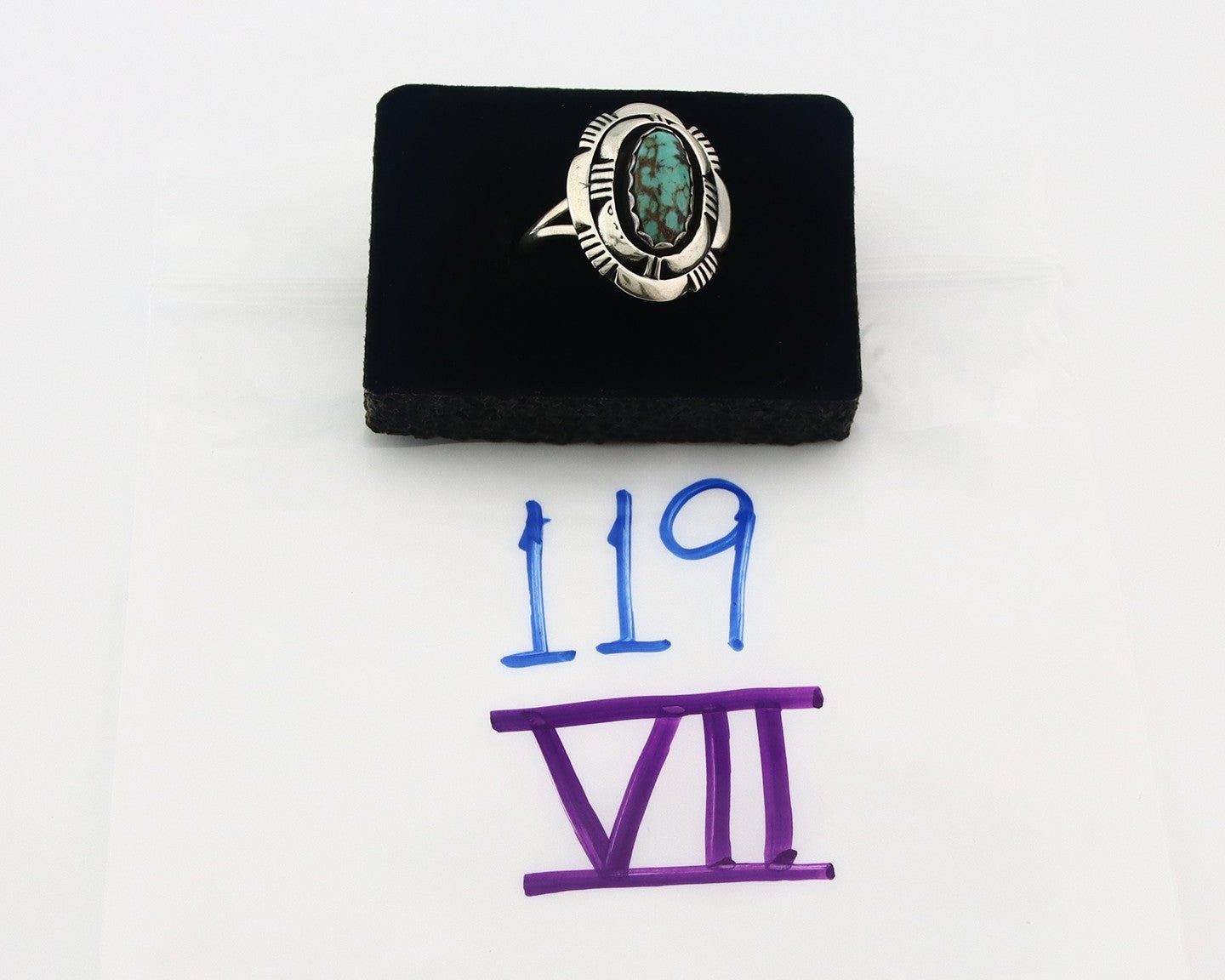Vintage Navajo Ring 925 Sterling Silver Authentic Turquoise Signed LM Nez Sz 8.0