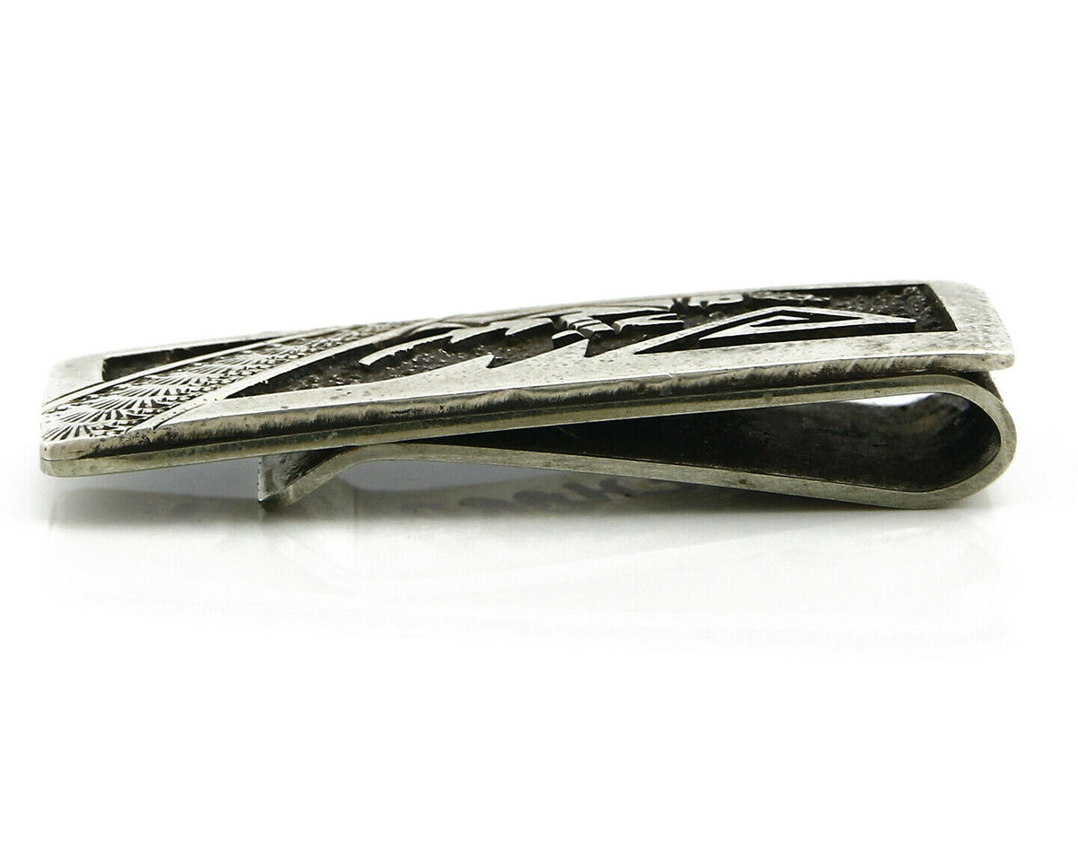 Navajo Money Clip .925 Silver & Nickle Hand Stamped Artist Richard Begay