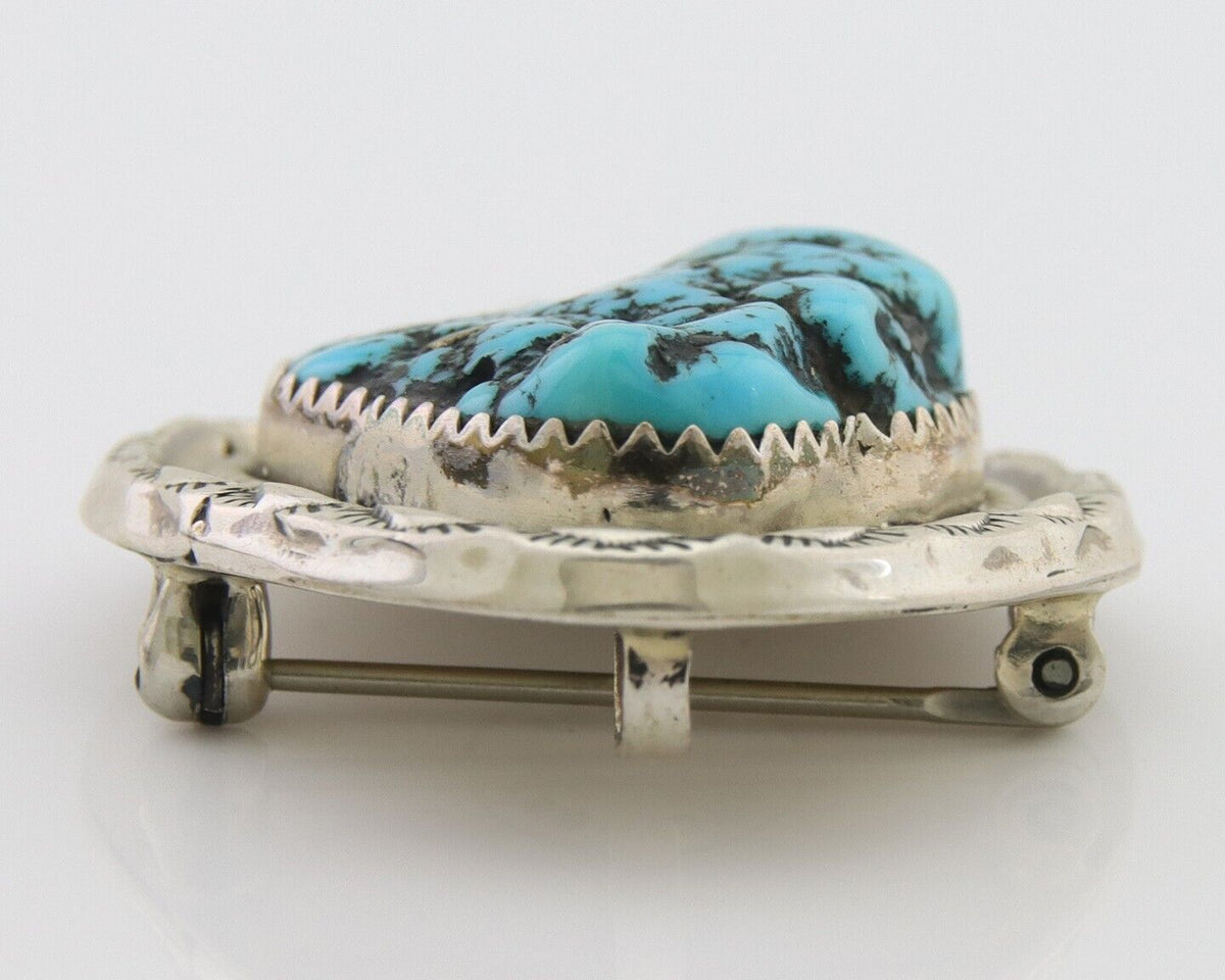 Navajo Pin Pendant 925 Silver Sea Foam Turquoise Artist Signed Hyson Craig C.80s