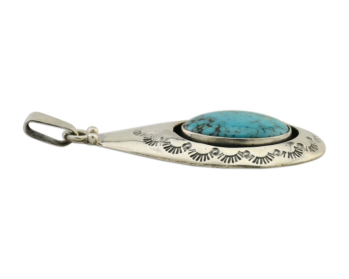 Navajo Pendant 925 Silver Blue Turquoise Artist Signed MC C.80's