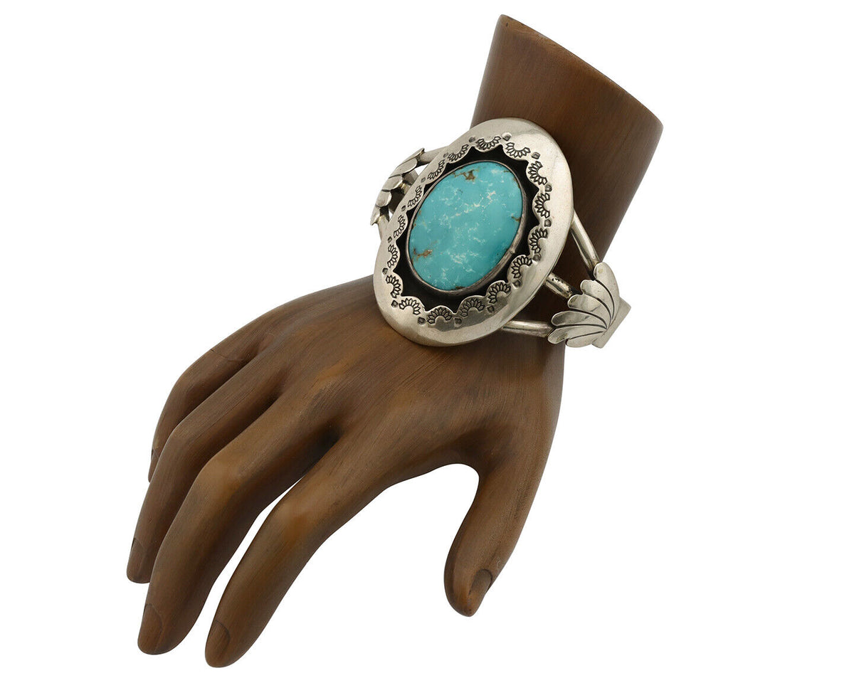 Navajo Shadow Box Bracelet .925 Silver Blue Turquoise Artist Signed M Montoya 80