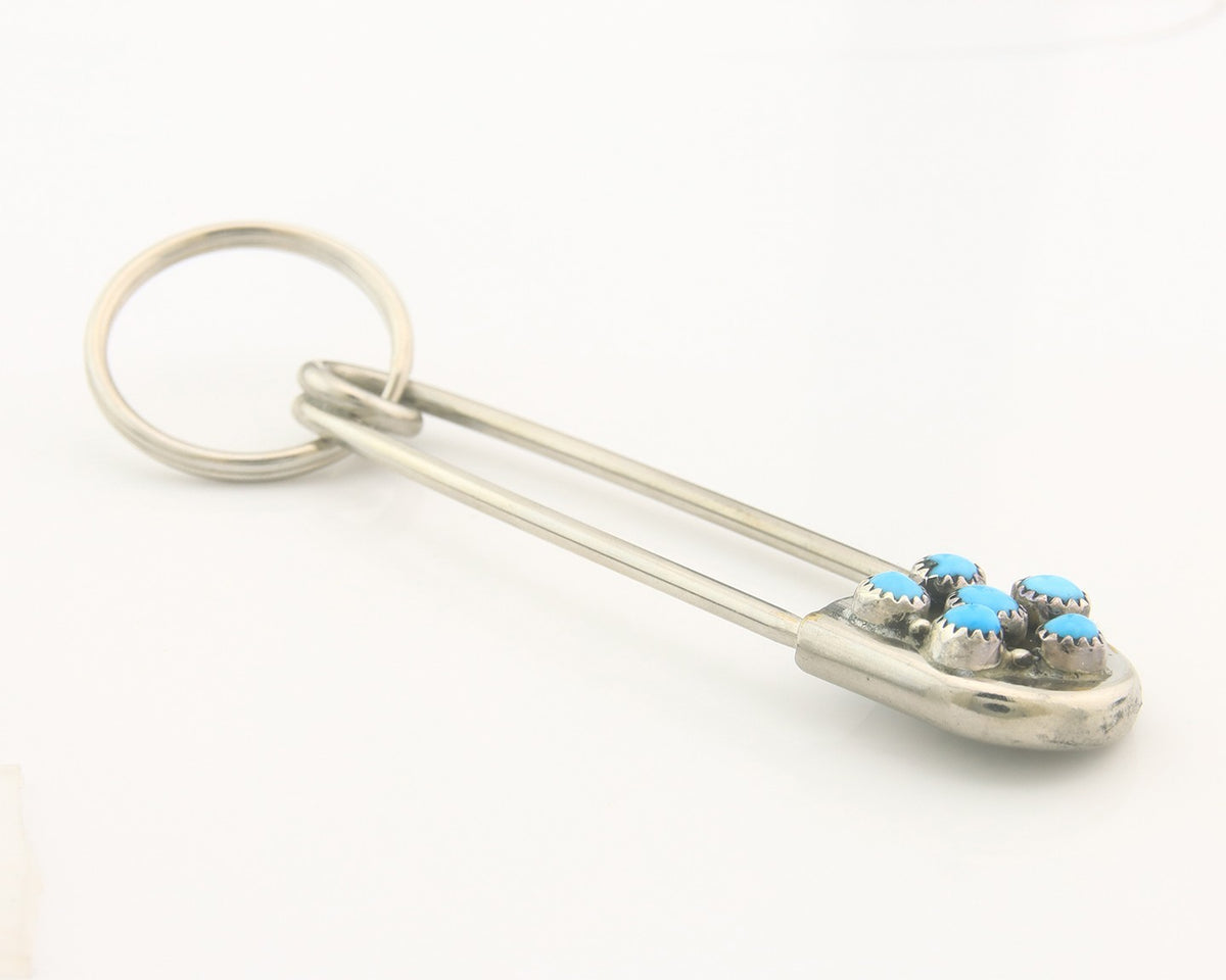 Navajo Key Chain .925 Silver Natural Turquoise Handmade Native American Artist