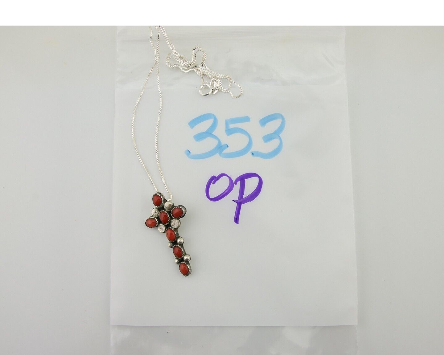 Navajo Cross Necklace 925 Silver Mediterranean Coral Native American Artist C80s