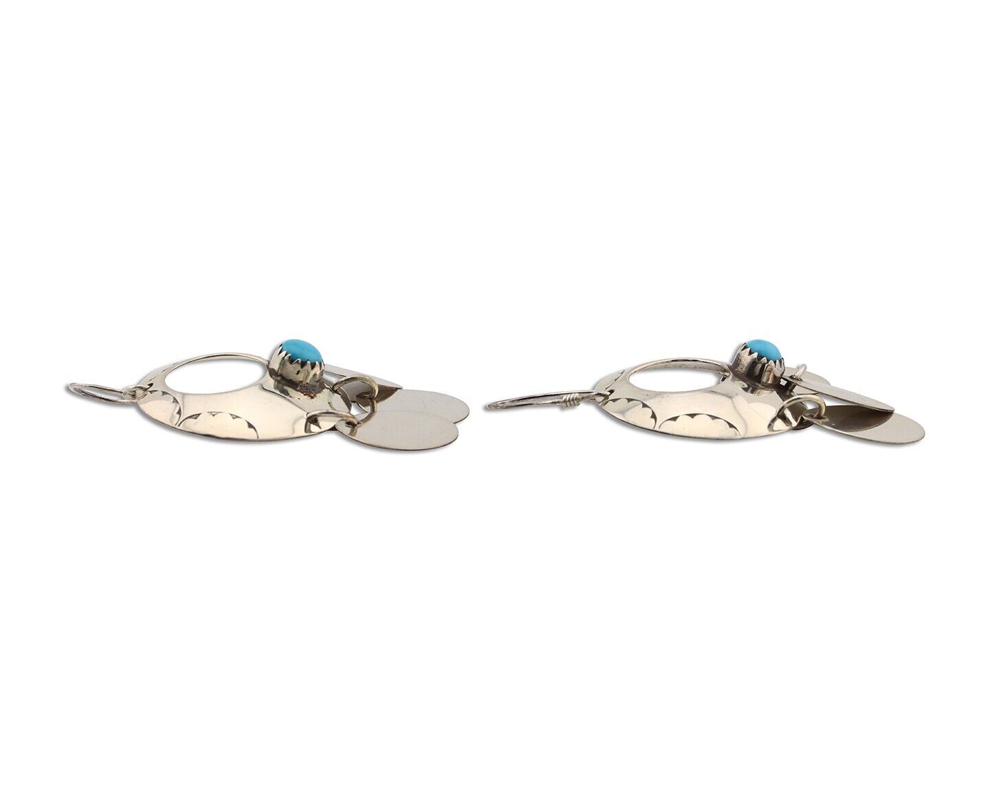 Navajo Dangle Handmade Earrings 925 Silver Blue Turquoise Native Artist C.80's
