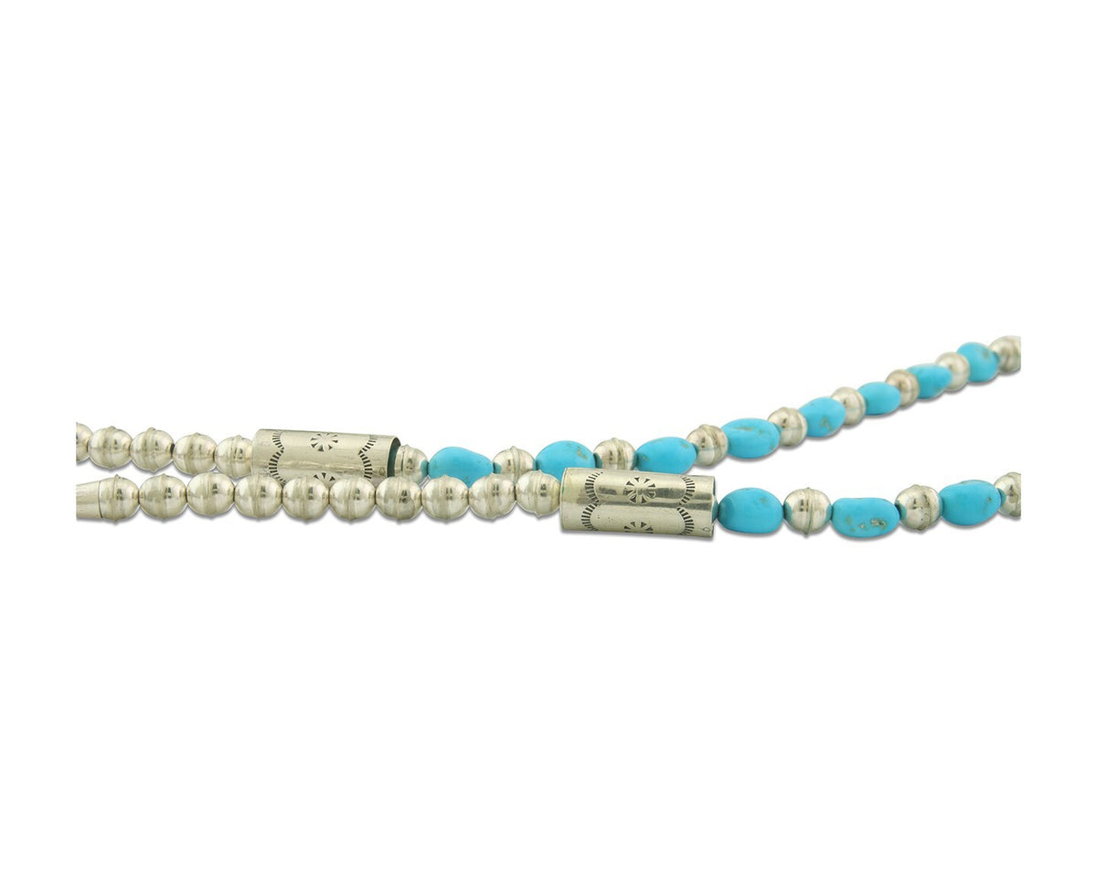 Vintage Navajo Bead Necklace 925 Silver Blue Gem Turquoise Hand Stamped