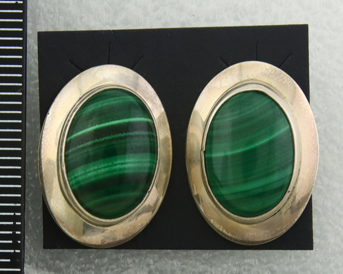 Navajo Earrings 925 Silver Natural Malachite Native American Artist C.80's