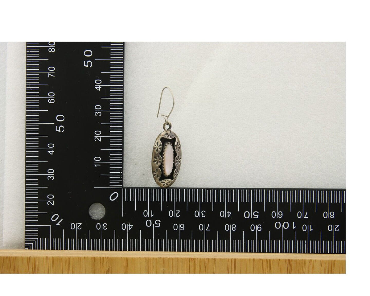 Navajo Earrings 925 Silver Handmade Natural Pink Mussel Native American Artist