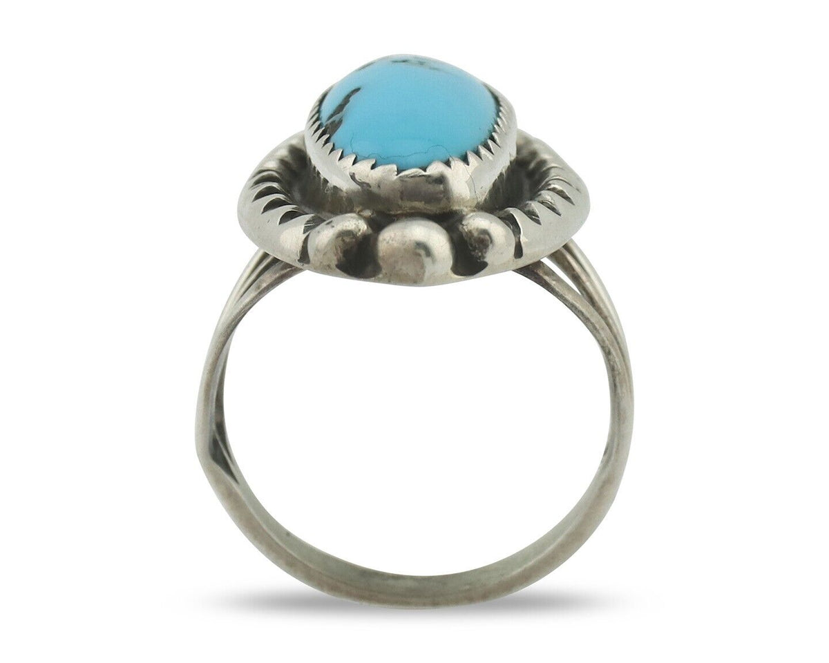 Navajo Ring .925 Silver Sleeping Beauty Turquoise Native American Artist C.80's