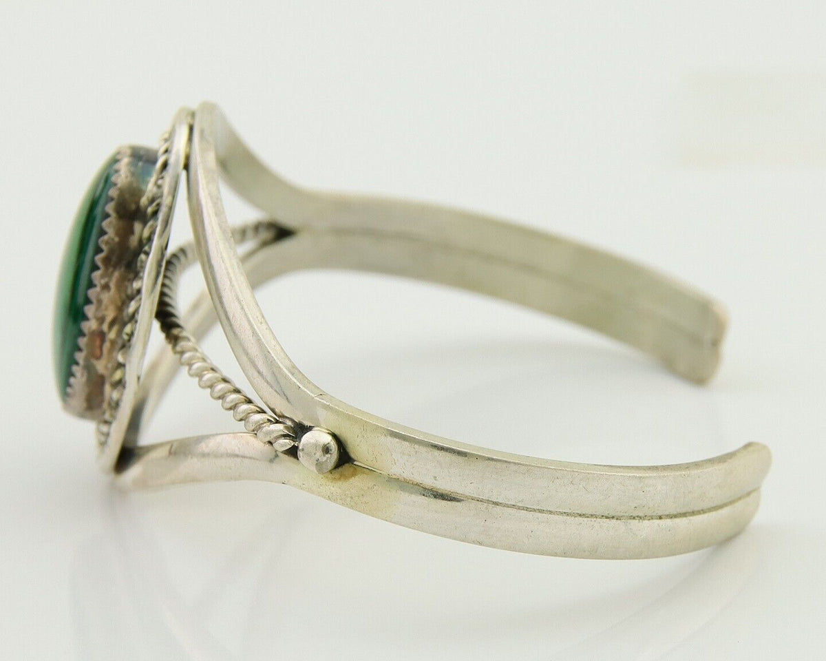 Navajo Cuff Bracelet Natural Malachite 925 Silver Native American Artist C.80s