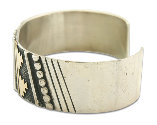 Navajo Bracelet Gold & 925 Silver Handmade 19 mm Wide Signed Thomas Singer C80s