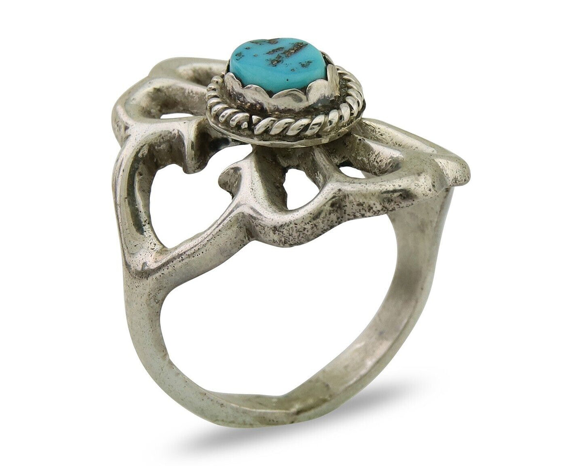 Navajo Sand Cast Ring 925 Silver Sleeping Beauty Turquoise Artist C.80's