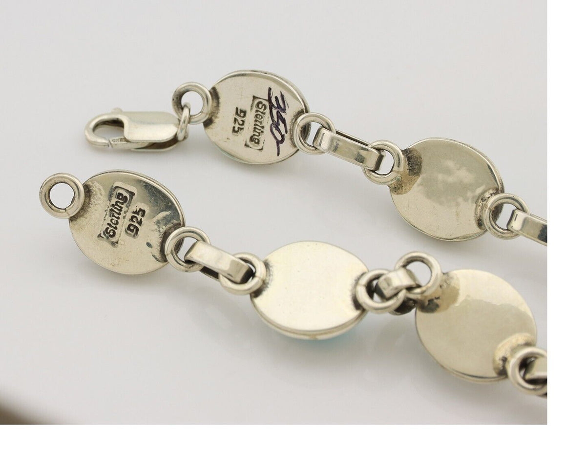 Navajo Link Bracelet 925 Silver Sleeping Beauty Turquoise Native American C80s