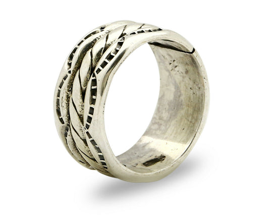 Navajo Ring .925 Silver Handmade Hand Stamped 3 Row Rope Band C.1980's Size 6.75