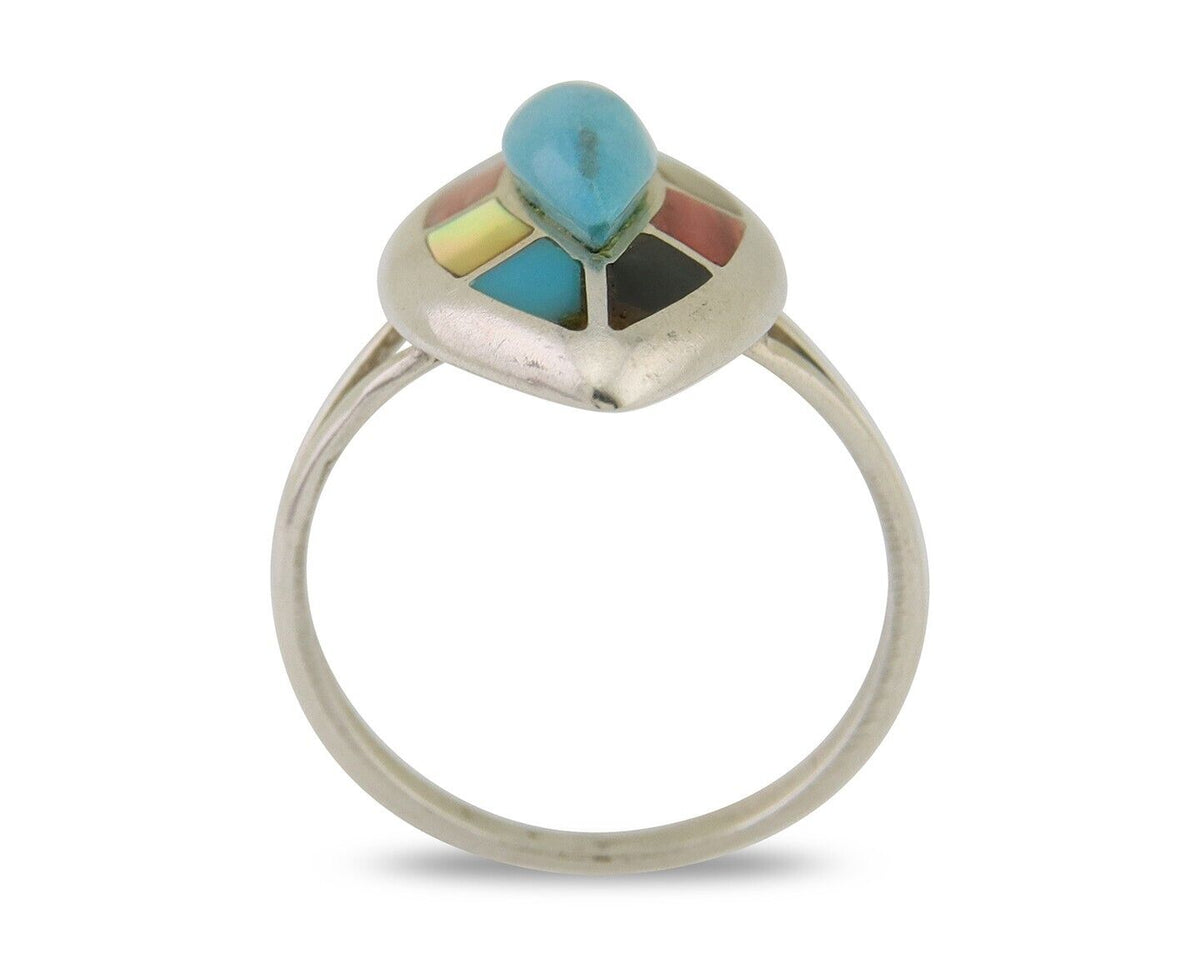 Navajo Ring 925 Silver Turquoise Shell Onyx Spiney Oyster Native Artist C80's