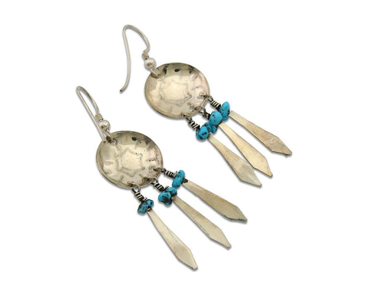 Navajo Earrings 925 Silver Dream Catcher Natural Turquoise Native Artist C.80's