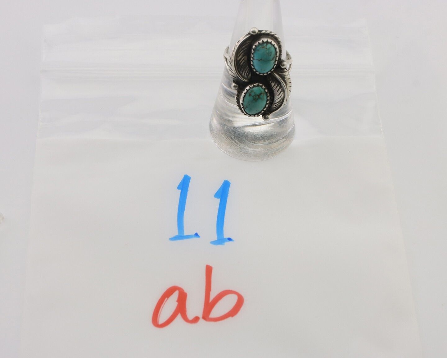 Navajo Ring 925 Silver Natural Blue Turquoise Native Artist Signed M C.80's
