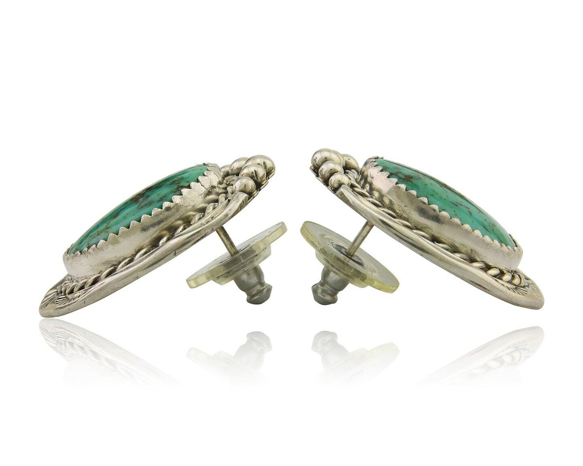 Navajo Earrings 925 Silver Natural Turquoise Native Artist C.80's
