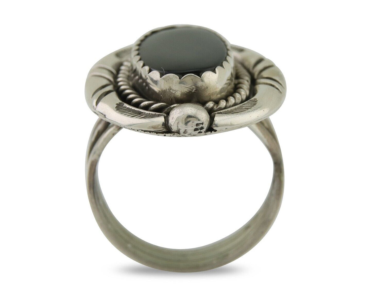 Navajo Ring 925 Silver Black Onyx Artist Signed V & N Edsitty C.80's