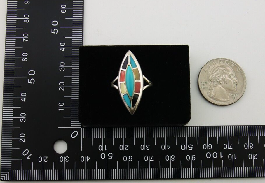 Navajo Ring 925 Silver Turquoise Shell Onyx Spiney Oyster Native Artist C80's