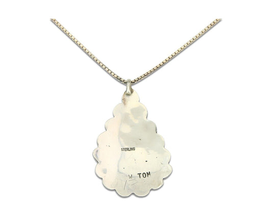 Vintage Navajo Necklace 925 Silver Turquoise & Coral Artist Signed JW TOM