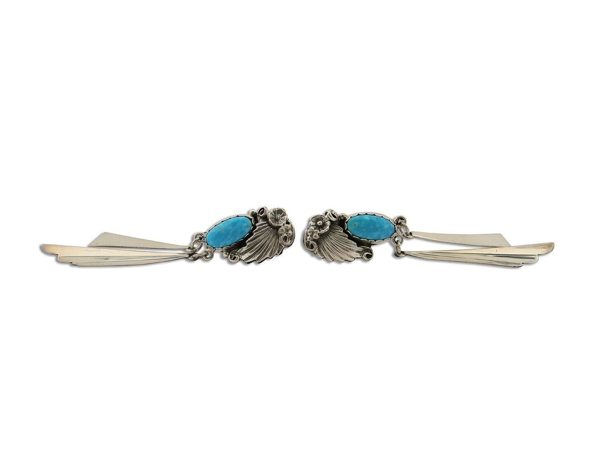 Navajo Dangle Earrings 925 Silver Natural Blue Turquoise Artist Signed M.S. C80s