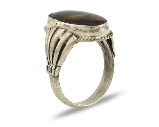 Navajo Handmade Ring 925 Silver Natural High Grade Fire Opal Native Artist C.80s