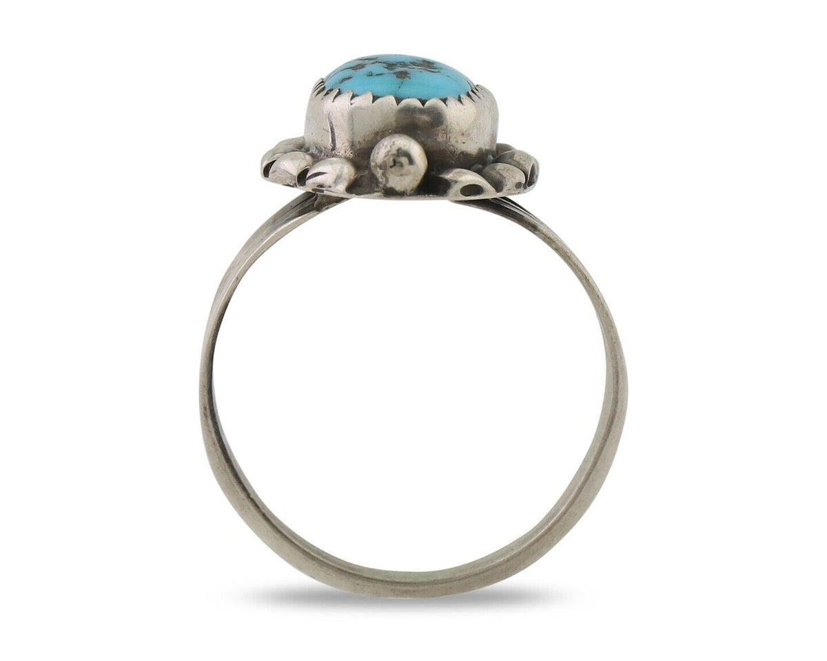 Navajo Ring 925 Silver Sleeping Beauty Turquoise Artist Signed SC C.80's