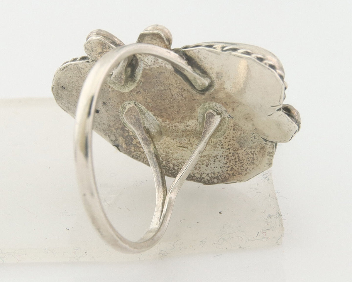 Navajo Ring 925 Sterling Natural Coral & Turquoise Signed EH C.80's Size 7.25
