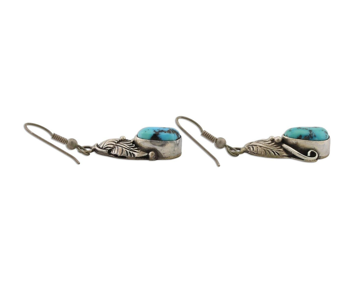 Navajo Handmade Earrings 925 Silver Natural Turquoise Native Artist C.80's