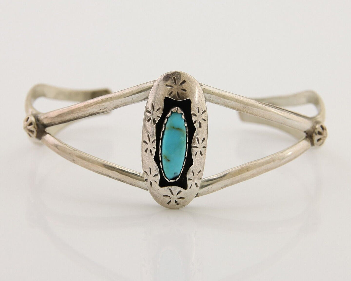 Navajo Hand Stamped Cuff Bracelet Turquoise 925 Silver Native American Artist
