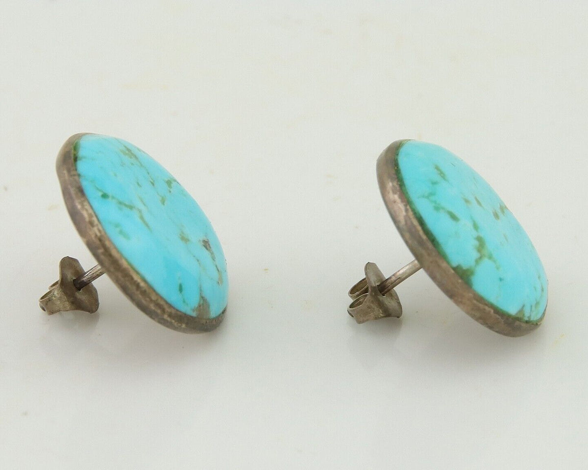 Navajo Shield Natural Turquoise Earrings 925 Silver Native American Artist C.80s