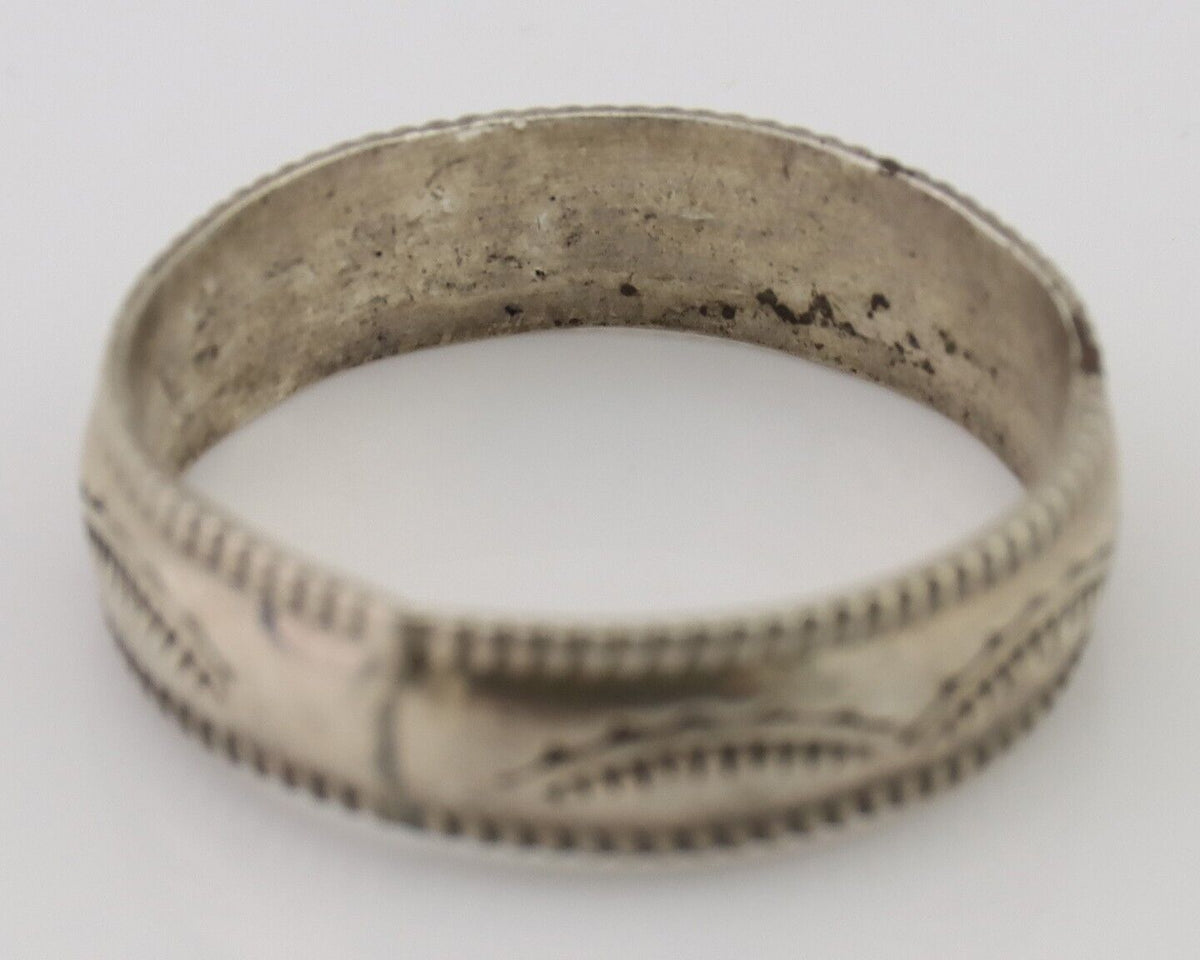 Navajo Hand Stamped Band 925 Silver 6.0 mm Native Artist Size 9.75 C.80's