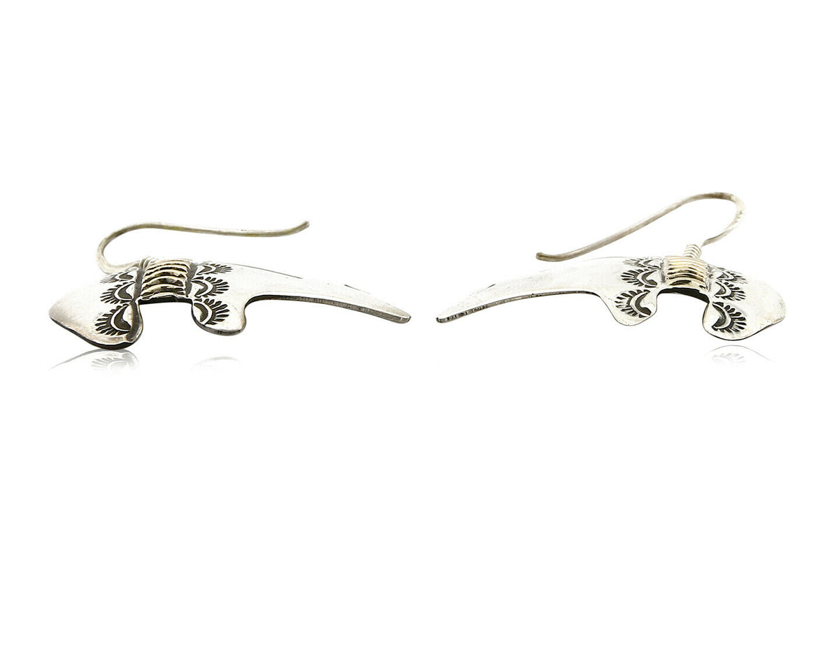 Navajo Dangle Earrings 925 Silver & 14k Solid Gold Spirit Bear Artist RT