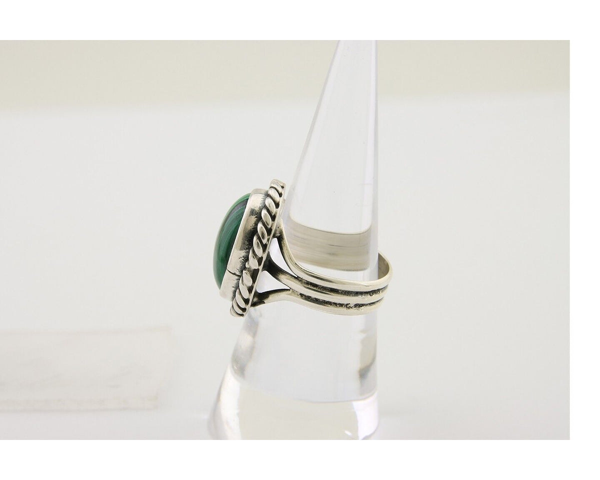 Navajo Ring 925 Silver Natural Malachite Native American Artist C.80's