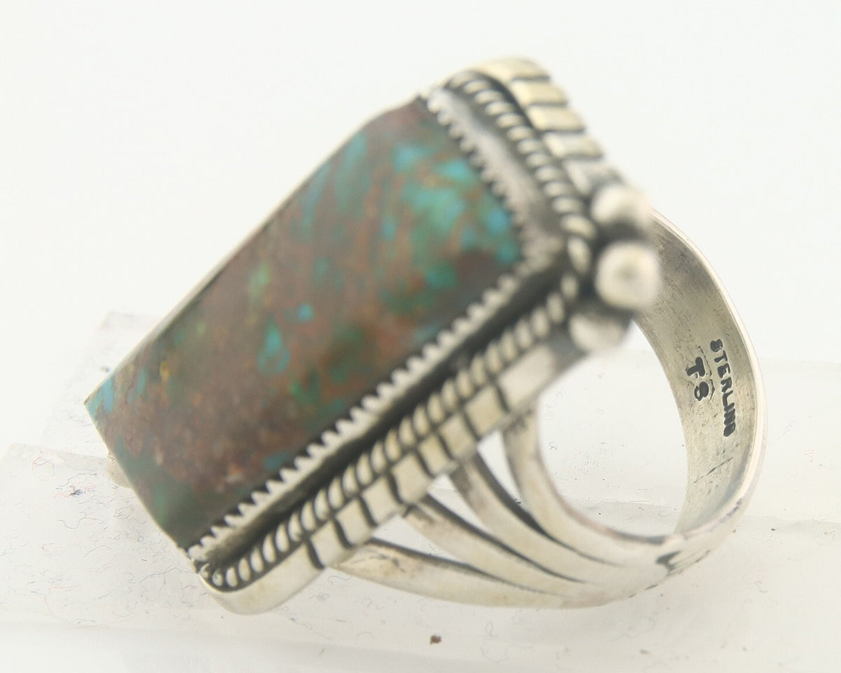Vintage Navajo Ring 925 Sterling Authentic Turquoise Artist Signed TS Size 9.0