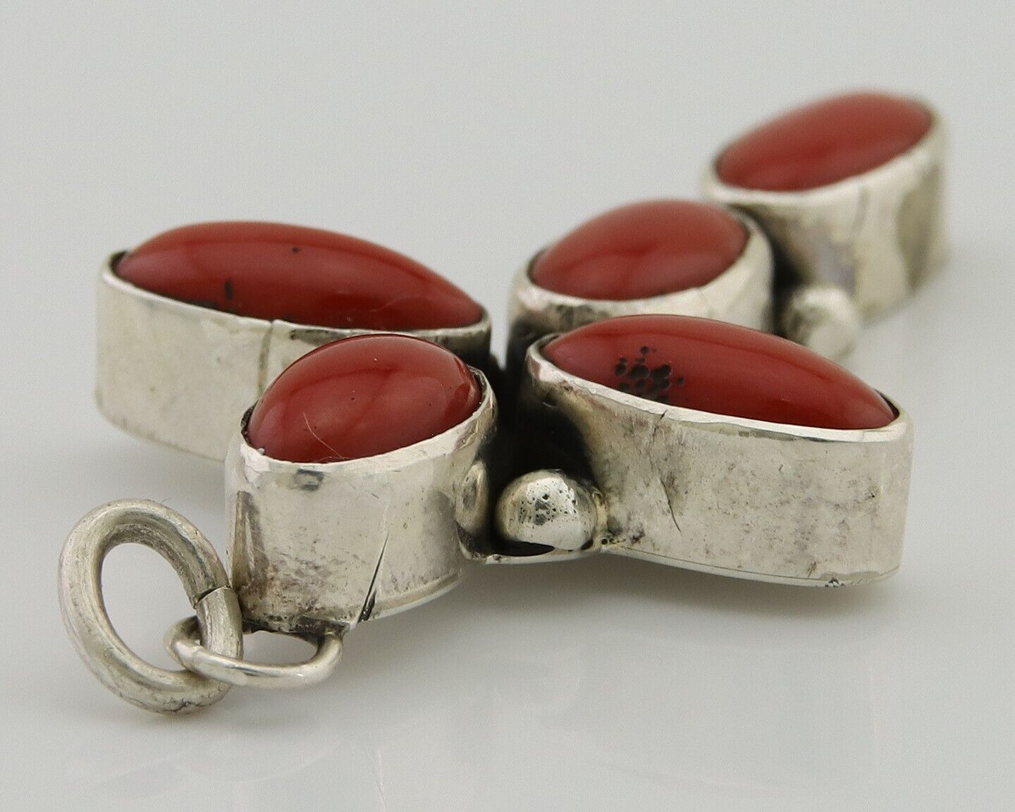 Navajo Cross Pendant 925 Silver Mediterranean Coral Signed J Tso C.80s