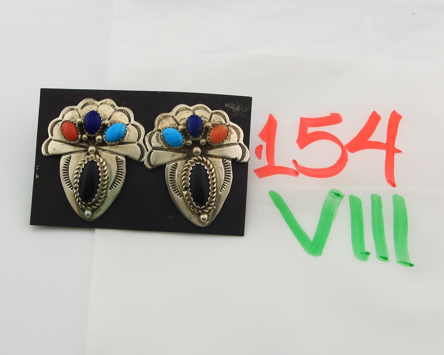 Navajo Earrings Sterling Silver Gemstone Vintage Handmade Dangle