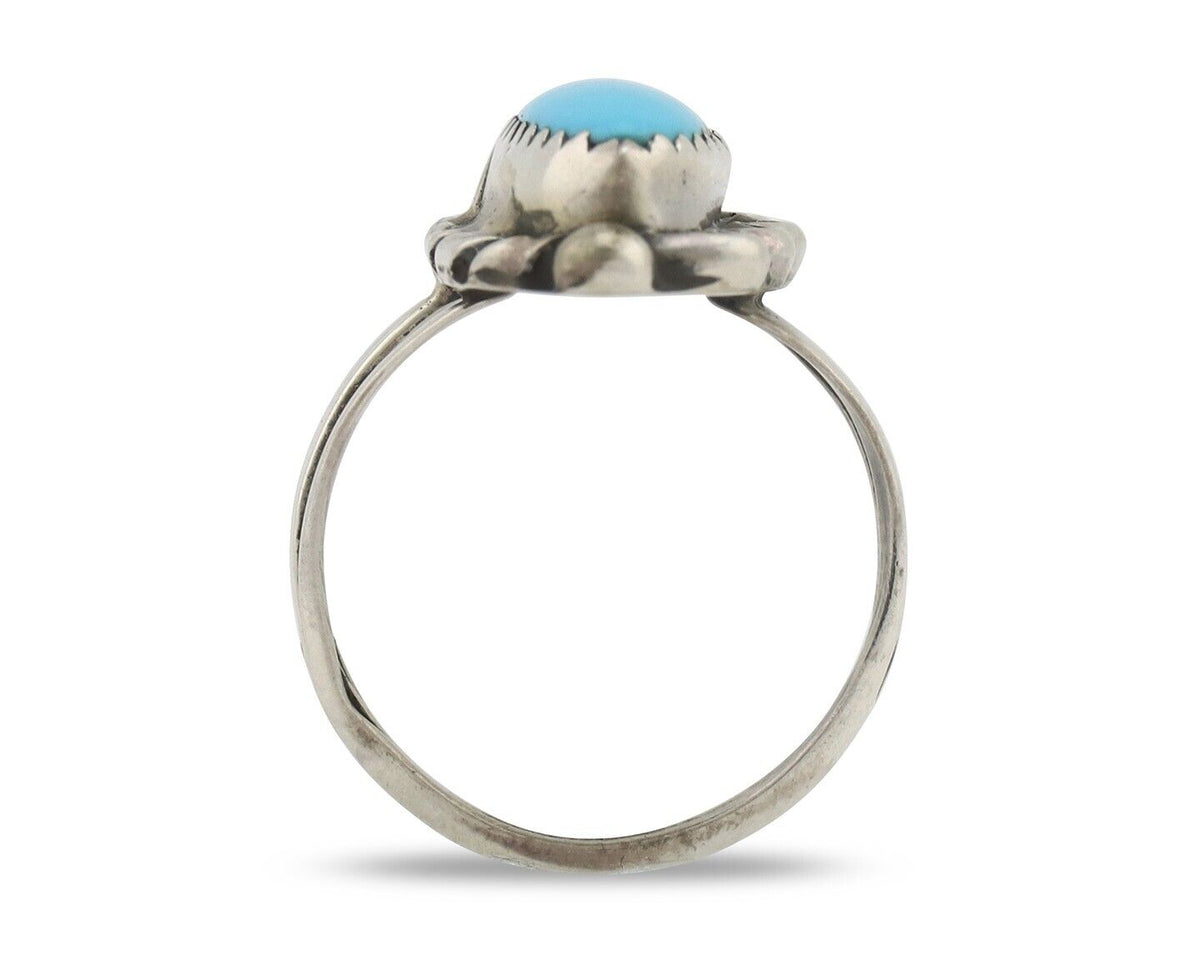 Navajo Ring .925 Silver Sleeping Beauty Turquoise Signed SkyStone Creations C80s