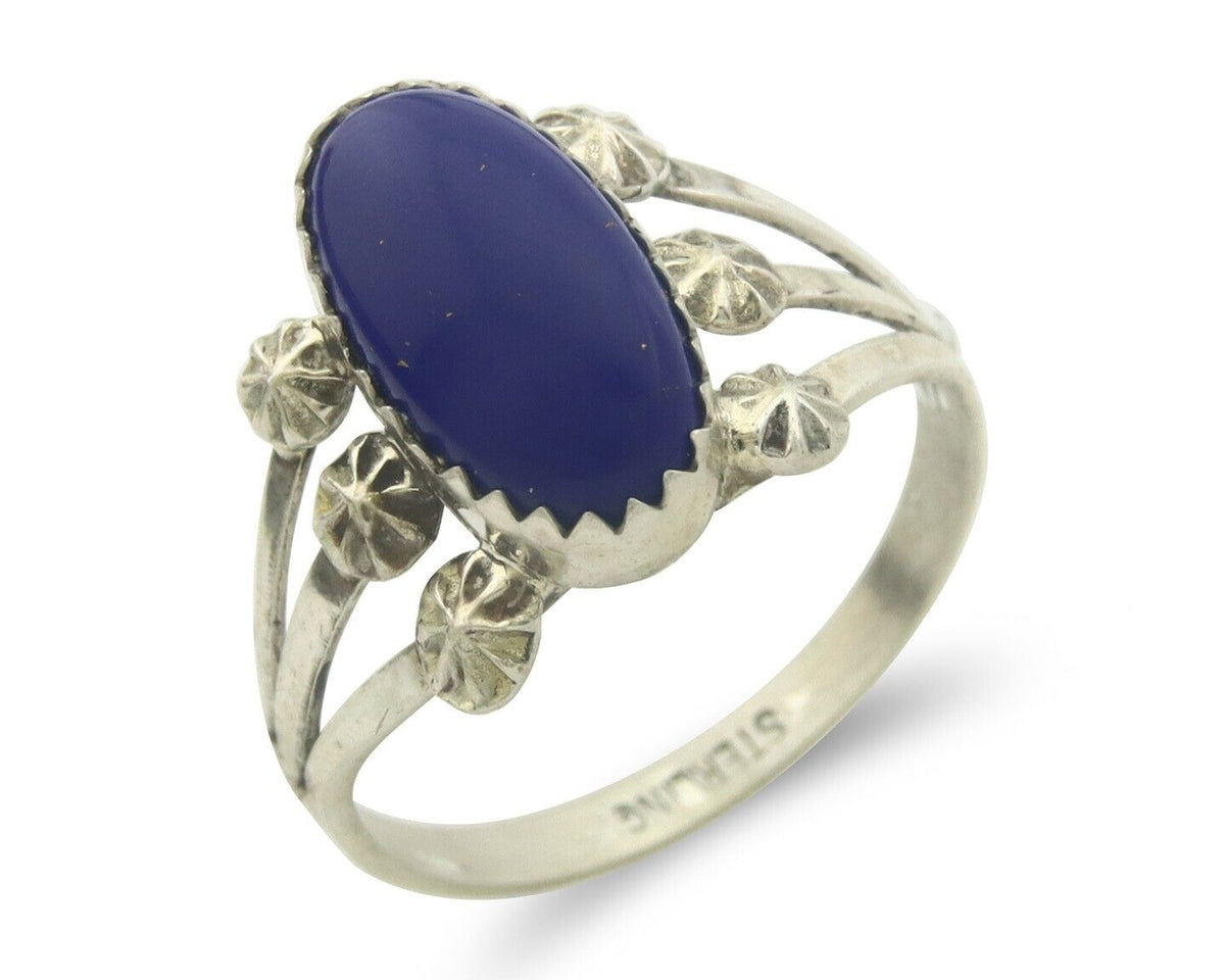 Navajo Ring 925 Sterling Natural Lapis Handmade Native Artist C.80's